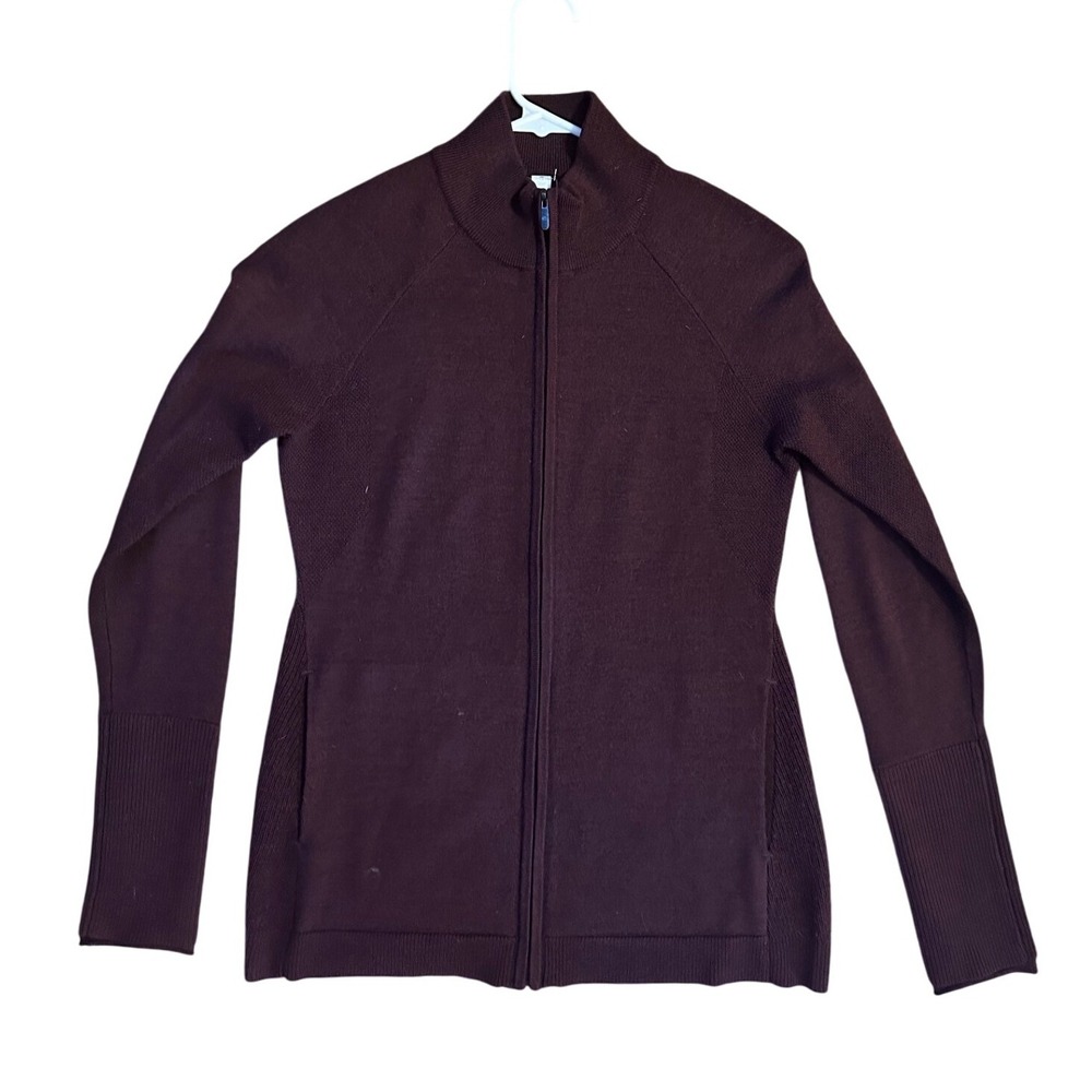 Lululemon Burgundy Wool Full Zip Mock Neck Sweater Jacket Women's Size‎ 8